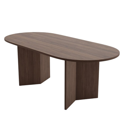 67" Walnut Solid Wood Double Pedestal Base Oval Dining Table HomeRoots