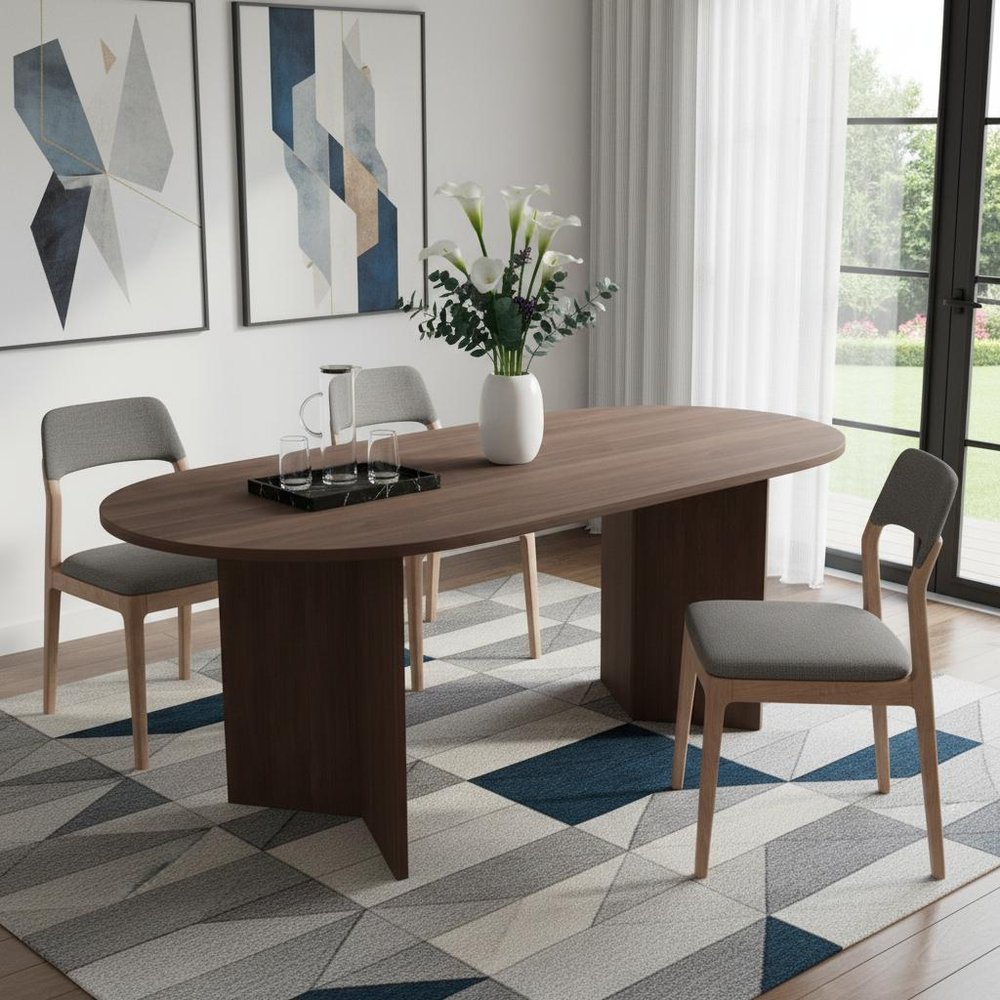 67" Walnut Solid Wood Double Pedestal Base Oval Dining Table — view 6