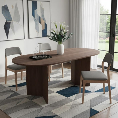 67" Walnut Solid Wood Double Pedestal Base Oval Dining Table