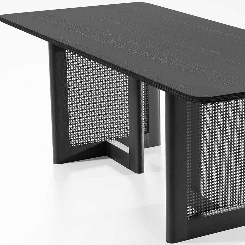 79" Black Solid Wood And Rattan Double Pedestal Base Dining Table — view 4
