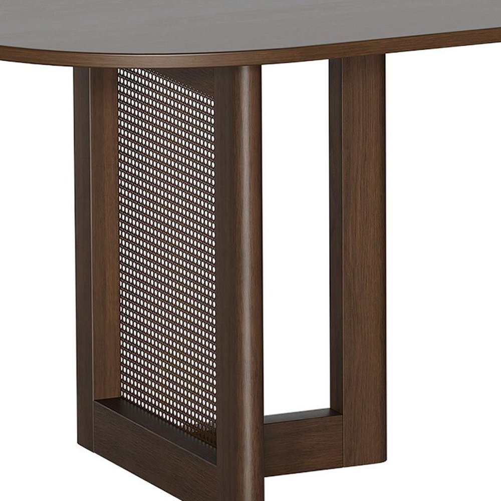 80" Brown Wood And Rattan Double Pedestal Base Oval Dining Table — view 4