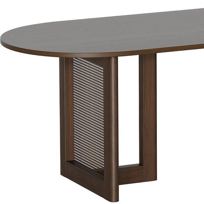 80" Brown Wood And Rattan Double Pedestal Base Oval Dining Table HomeRoots