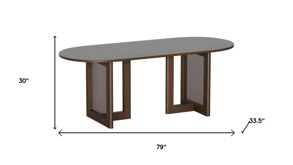 80" Brown Wood And Rattan Double Pedestal Base Oval Dining Table HomeRoots