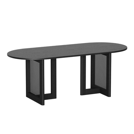 79" Black Wood Double Pedestal Base Oval Dining Table HomeRoots