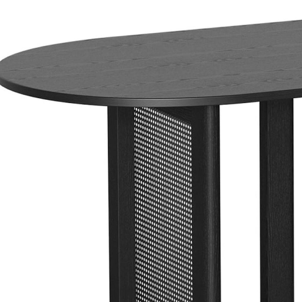 79" Black Wood Double Pedestal Base Oval Dining Table HomeRoots