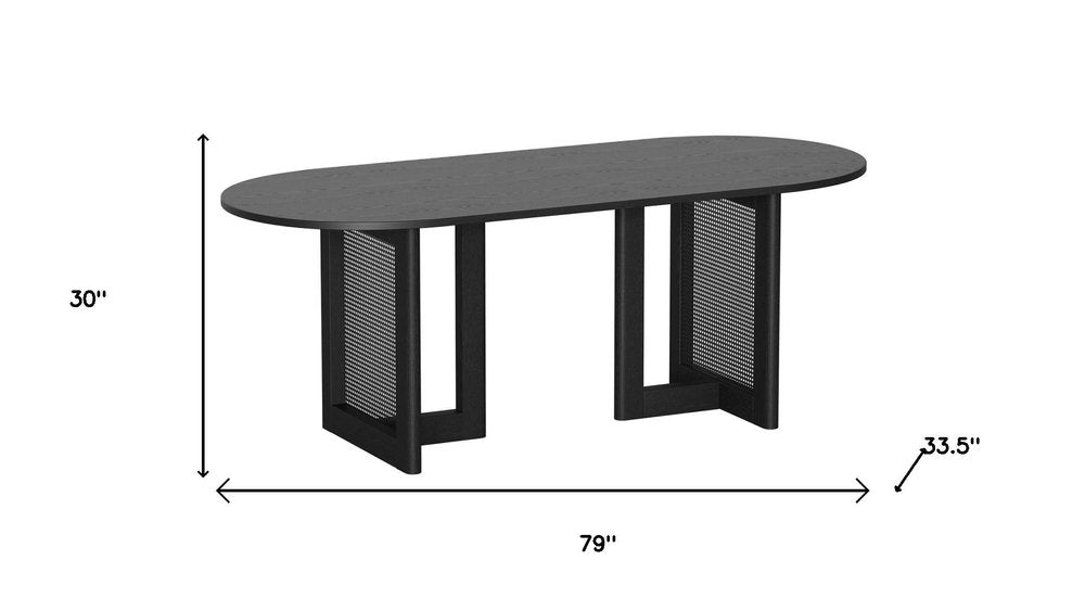 79" Black Wood Double Pedestal Base Oval Dining Table HomeRoots