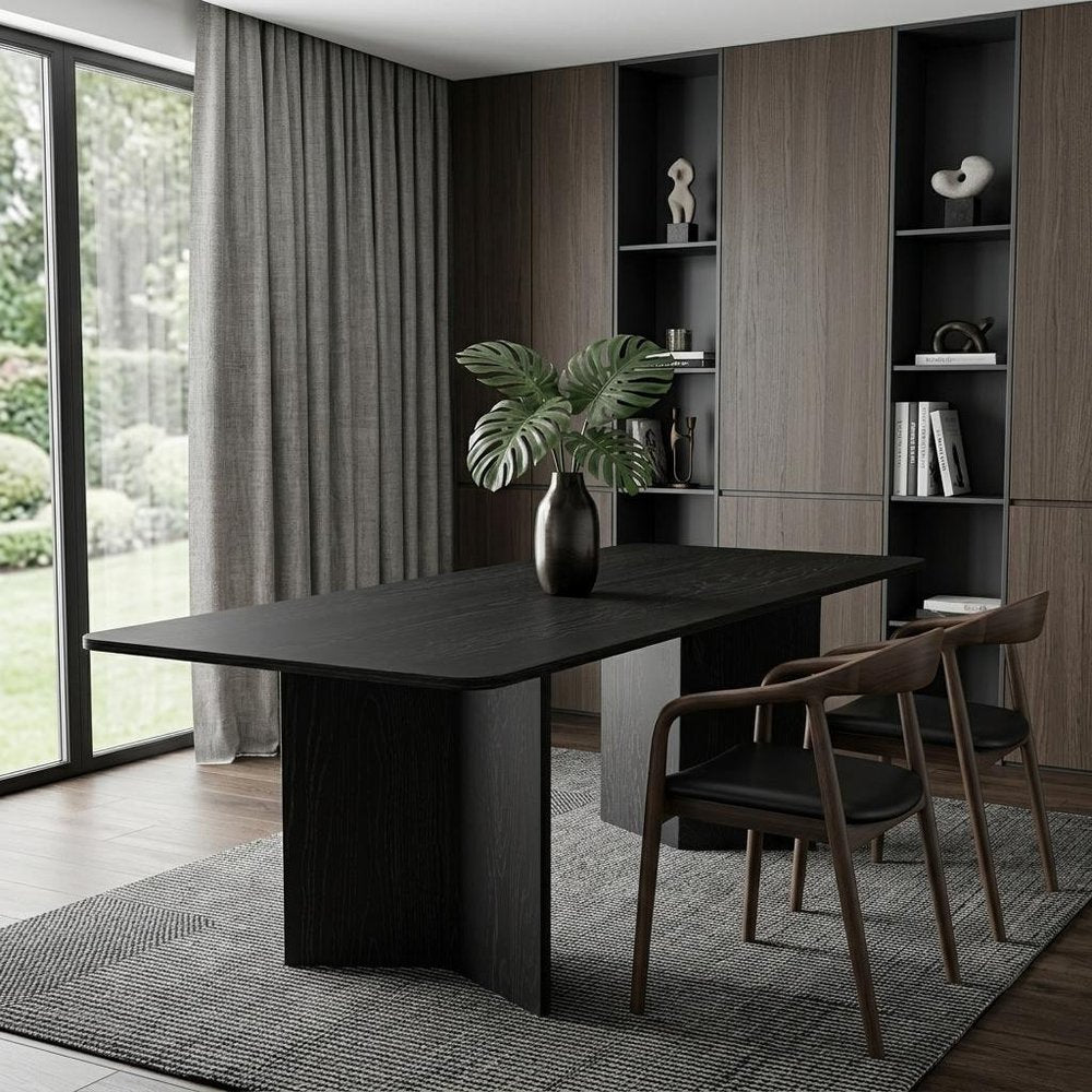 79" Black Solid Wood Double Pedestal Base Dining Table — view 1