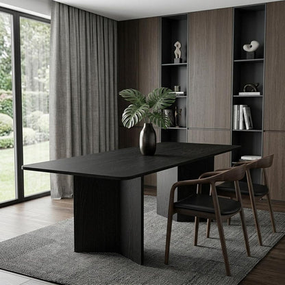 79" Black Solid Wood Double Pedestal Base Dining Table HomeRoots