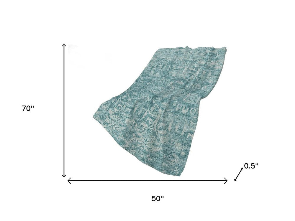 50" X 70" Blue And Ivory Damask Plush Throw Blanket HomeRoots