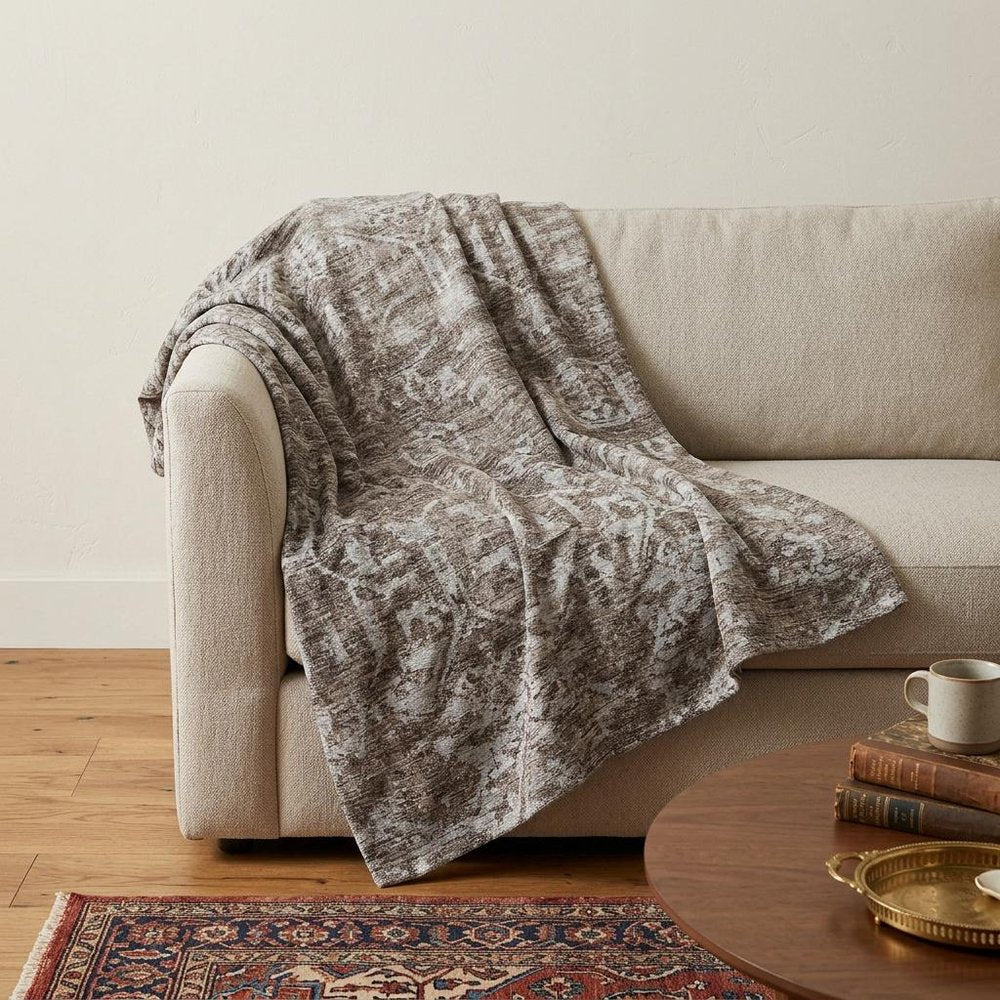 50" X 70" Brown And Beige Damask Polyester Woven Plush Throw Blanket HomeRoots