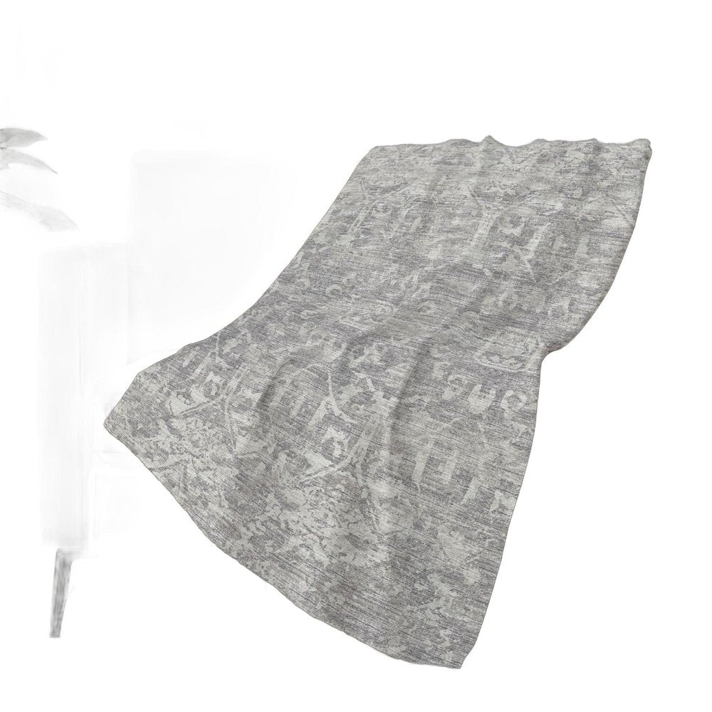 50" X 70" Gray And Ivory Damask Polyester Woven Plush Throw Blanket HomeRoots
