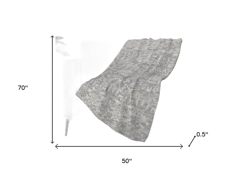 50" X 70" Gray And Ivory Damask Polyester Woven Plush Throw Blanket HomeRoots