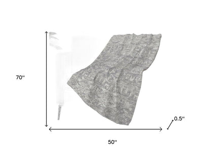 50" X 70" Gray And Ivory Damask Polyester Woven Plush Throw Blanket HomeRoots