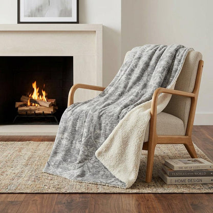 50" X 70" Gray And Ivory Damask Polyester Woven Plush Throw Blanket HomeRoots