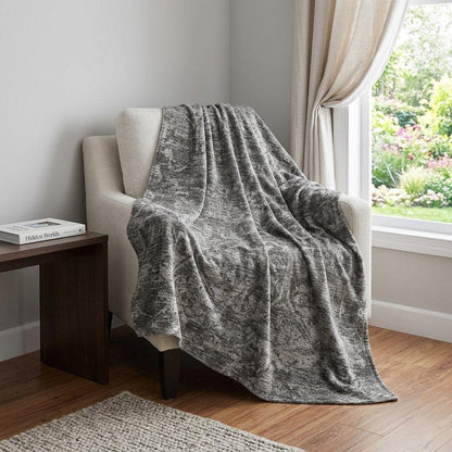 50" X 70" Charcoal And Gray Damask Polyester Woven Plush Throw Blanket HomeRoots