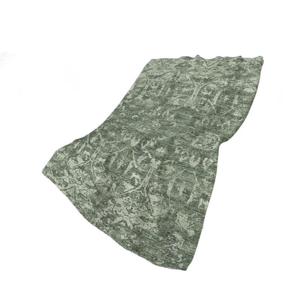 50" X 70" Green And Gray Damask Polyester Woven Plush Throw Blanket HomeRoots