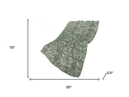 50" X 70" Green And Gray Damask Polyester Woven Plush Throw Blanket HomeRoots