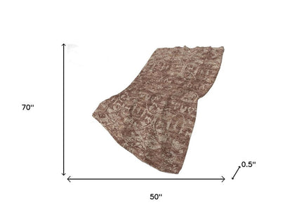 50" X 70" Chocolate And Beige Damask Polyester Woven Plush Throw Blanket HomeRoots