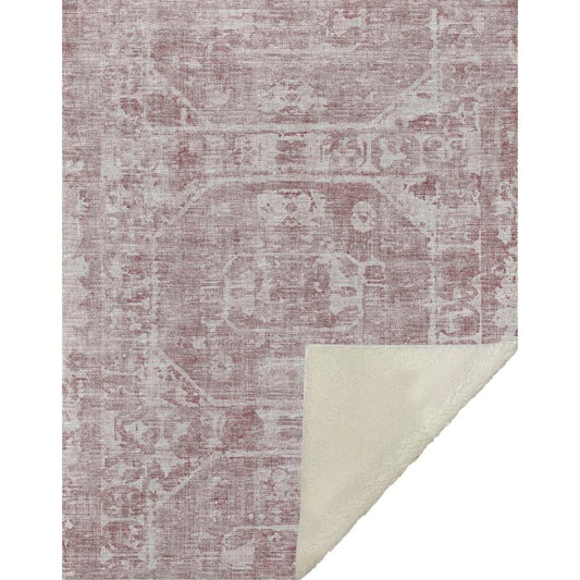 50" X 70" Pink And Ivory Damask Microfiber Plush Throw Blanket HomeRoots