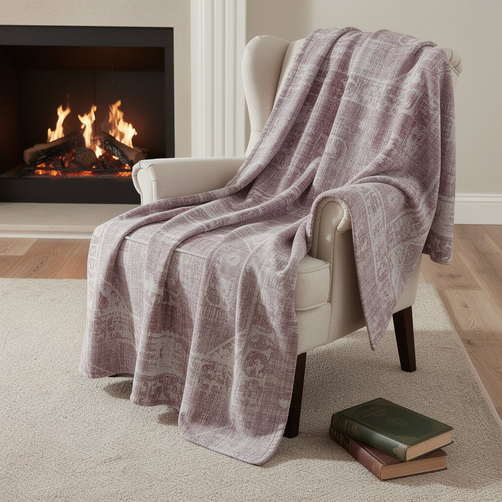 50" X 70" Pink And Ivory Damask Microfiber Plush Throw Blanket HomeRoots