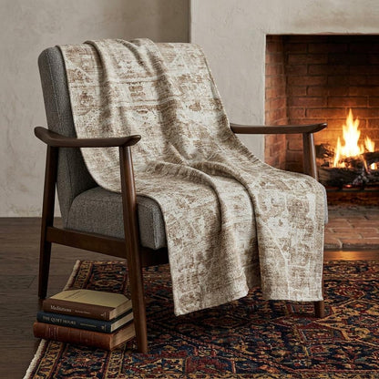 50" X 70" Beige And Ivory Damask Polyester Woven Plush Throw Blanket HomeRoots