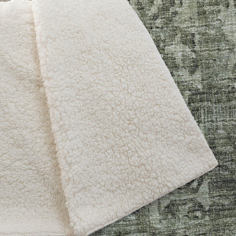 50" X 70" Olive Green And Beige Damask Polyester Woven Plush Throw Blanket HomeRoots