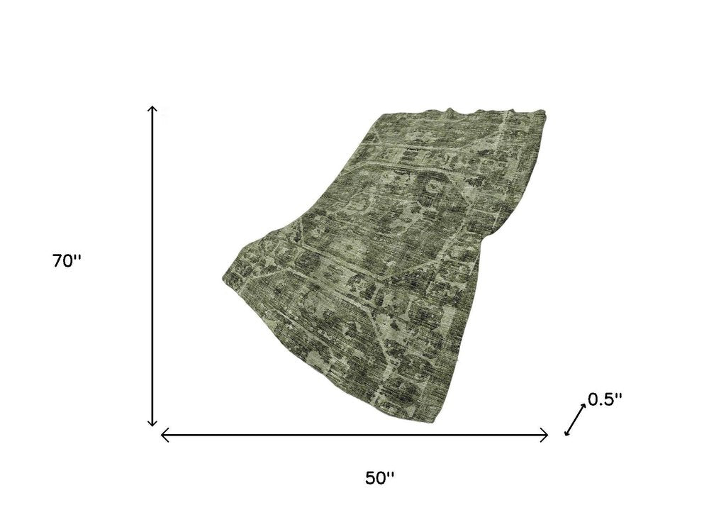 50" X 70" Olive Green And Beige Damask Polyester Woven Plush Throw Blanket HomeRoots