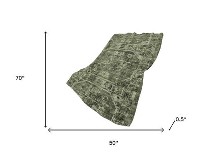 50" X 70" Olive Green And Beige Damask Polyester Woven Plush Throw Blanket HomeRoots