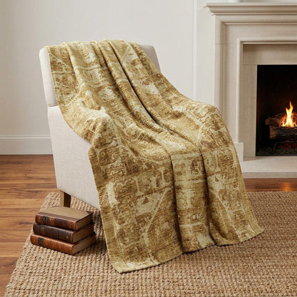 50" X 70" Beige And Tan Damask Polyester Woven Plush Throw Blanket HomeRoots
