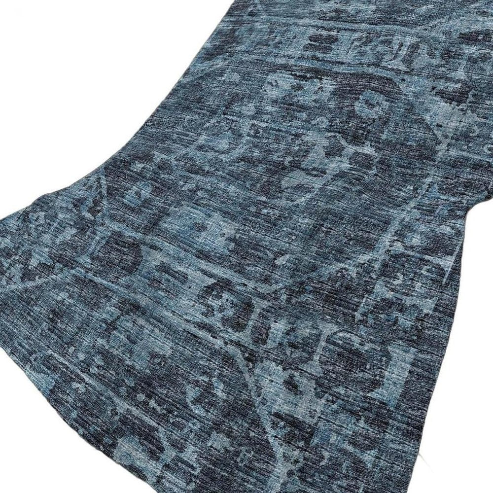 50" X 70" Navy Blue And Gray Damask Polyester Woven Plush Throw Blanket HomeRoots