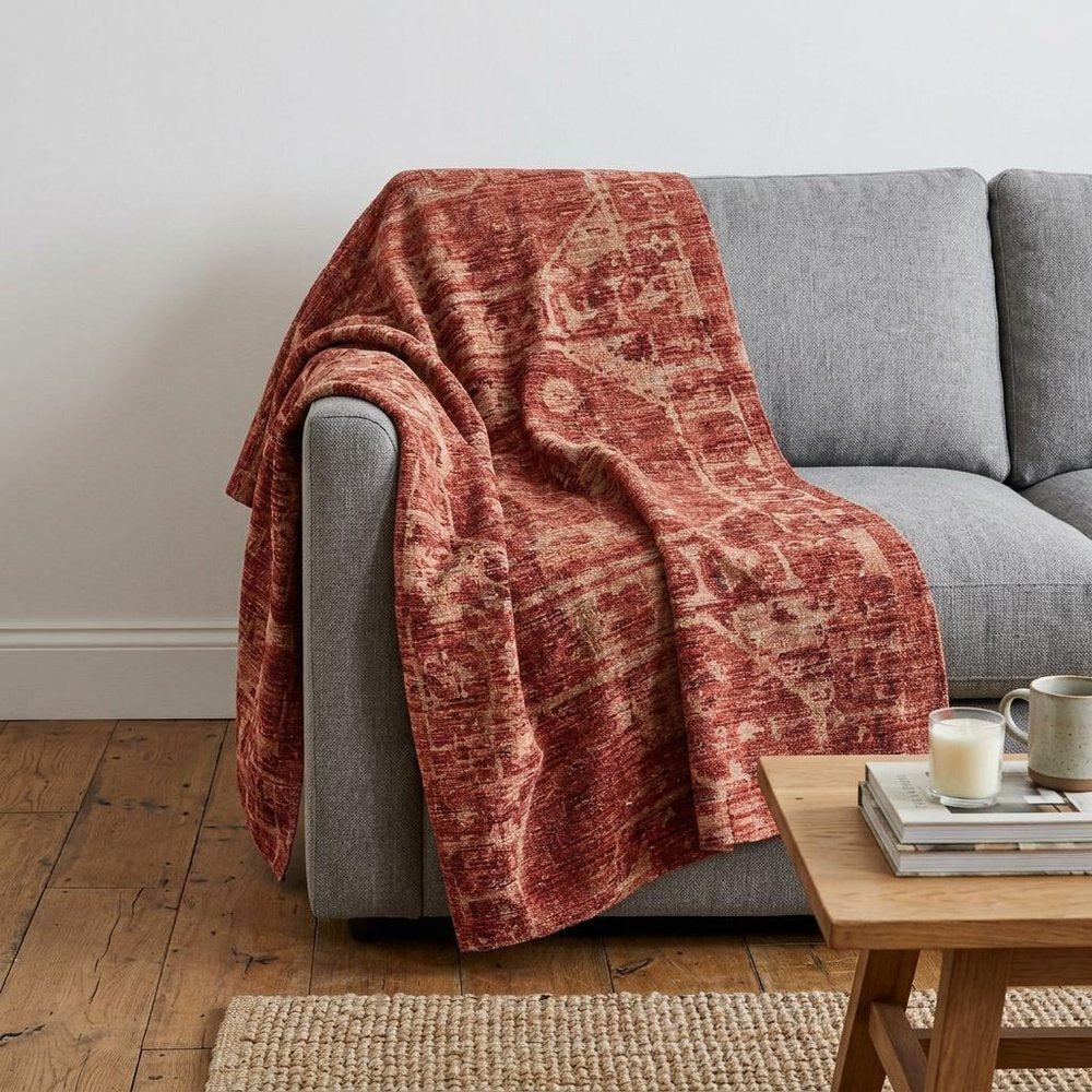 50" X 70" Red And Maroon Damask Polyester Woven Plush Throw Blanket HomeRoots