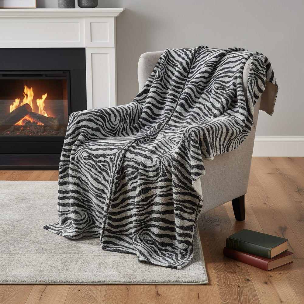 50" X 70" Black And Ivory Zebra Microfiber Plush Throw Blanket HomeRoots