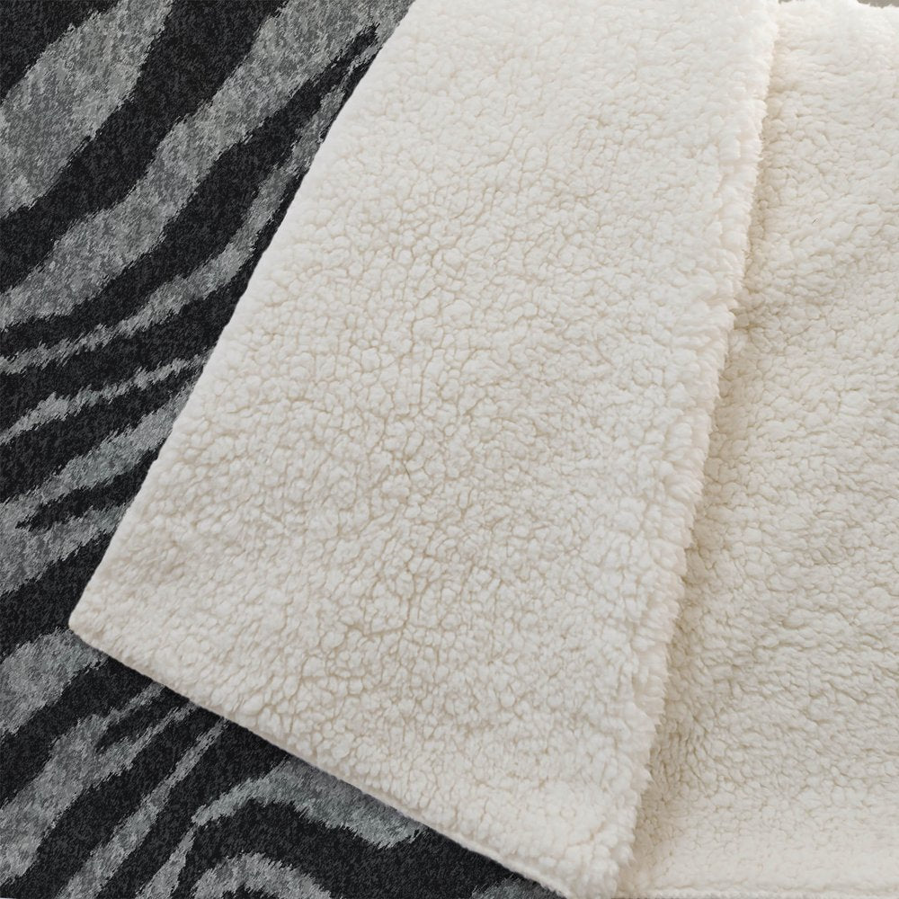 50" X 70" Black And Gray Zebra Plush Throw Blanket HomeRoots