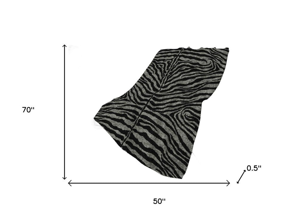 50" X 70" Black And Gray Zebra Plush Throw Blanket HomeRoots