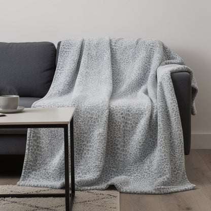 50" X 70" Gray And Ivory Leopard Microfiber Plush Throw Blanket HomeRoots