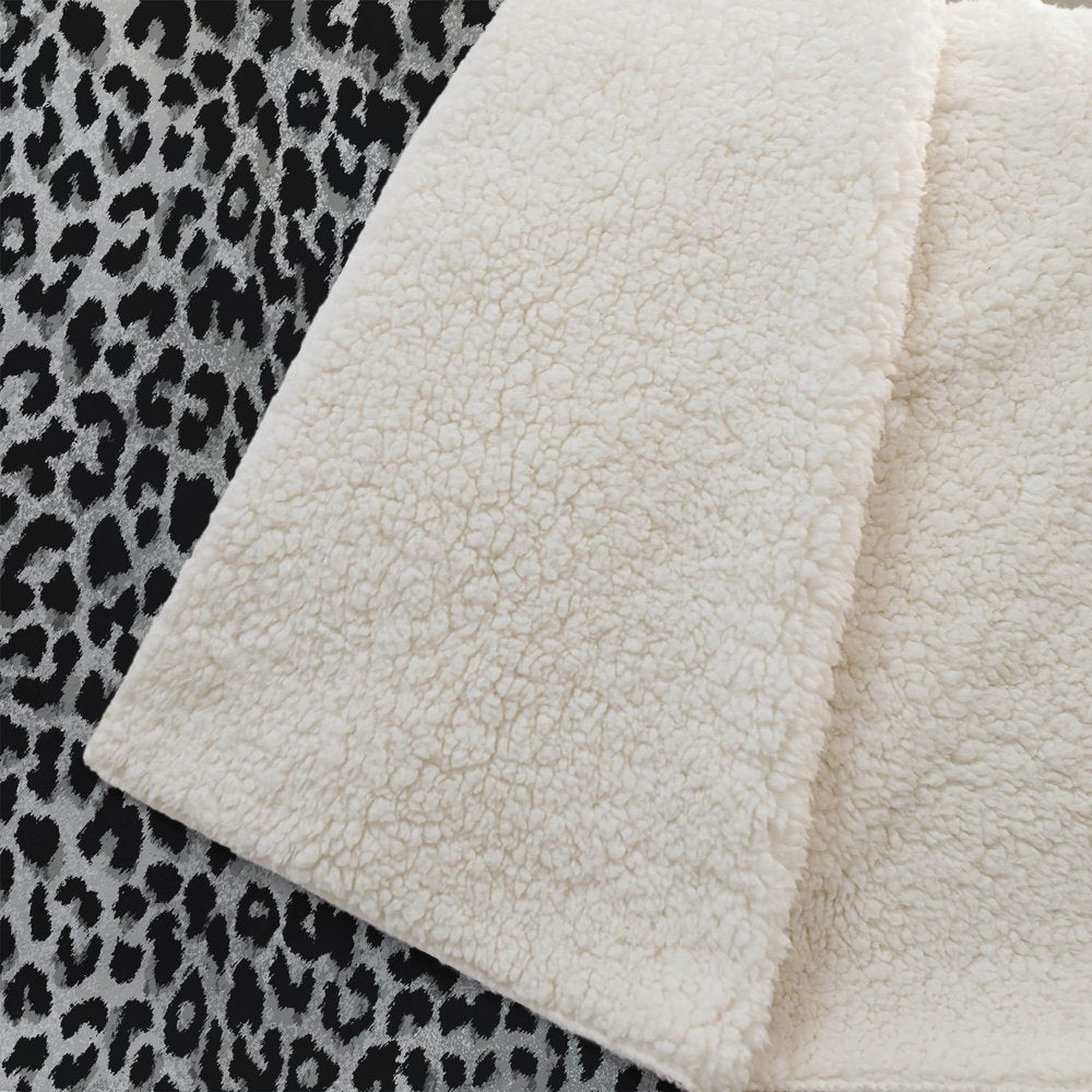 50" X 70" Black And Gray Leopard Plush Throw Blanket HomeRoots