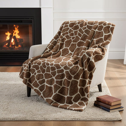 50" X 70" Coffee And Ivory Giraffe Microfiber Plush Throw Blanket HomeRoots