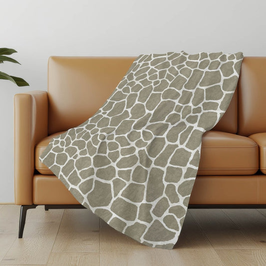 50" X 70" Taupe And Ivory Giraffe Microfiber Plush Throw Blanket HomeRoots