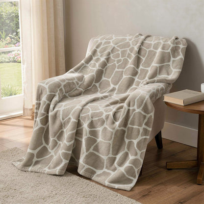 50" X 70" Taupe And Ivory Giraffe Microfiber Plush Throw Blanket HomeRoots