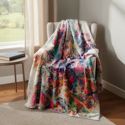50" X 70" White Blue And Gold Abstract Microfiber Plush Throw Blanket HomeRoots