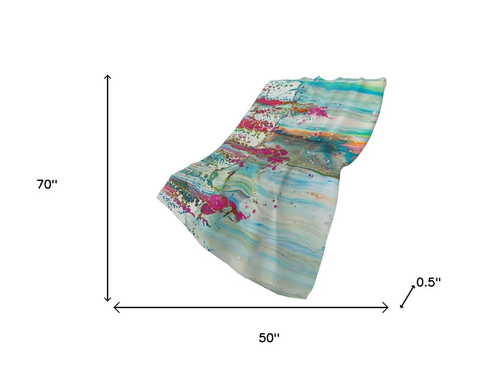 50" X 70" Ivory Pink And Teal Abstract Polyester Woven Plush Throw Blanket HomeRoots