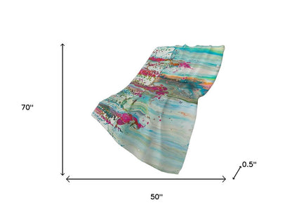 50" X 70" Ivory Pink And Teal Abstract Polyester Woven Plush Throw Blanket HomeRoots