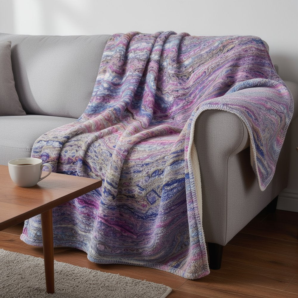 50" X 70" Lavender Blue And Ivory Abstract Microfiber Plush Throw Blanket HomeRoots