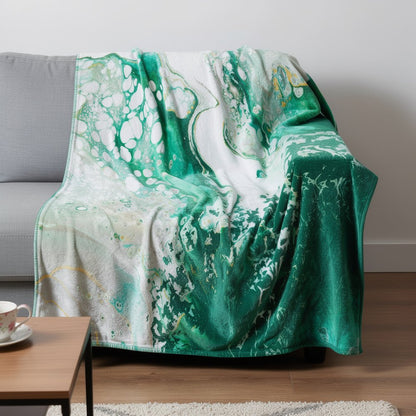 50" X 70" Green And Ivory Abstract Microfiber Plush Throw Blanket HomeRoots