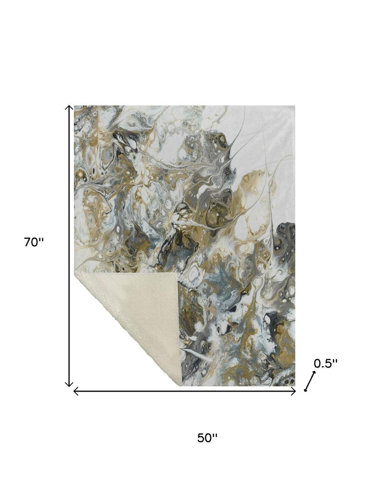 50" X 70" Gray And Ivory Abstract Polyester Woven Plush Throw Blanket HomeRoots