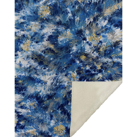 50" X 70" Blue Ivory And Gold Abstract Microfiber Plush Throw Blanket HomeRoots