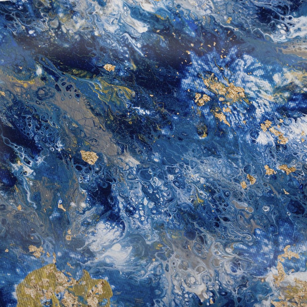50" X 70" Blue Ivory And Gold Abstract Microfiber Plush Throw Blanket HomeRoots