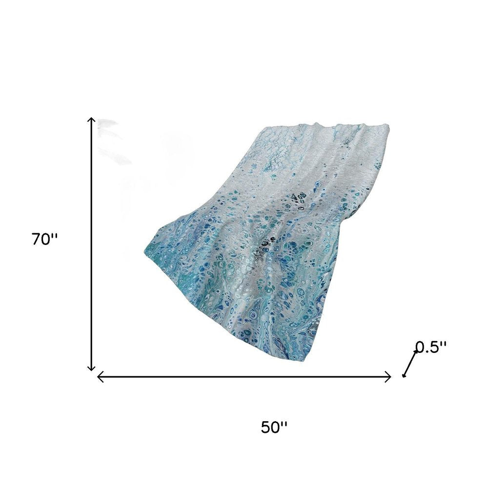 50" X 70" Teal And Ivory Abstract Polyester Woven Plush Throw Blanket HomeRoots