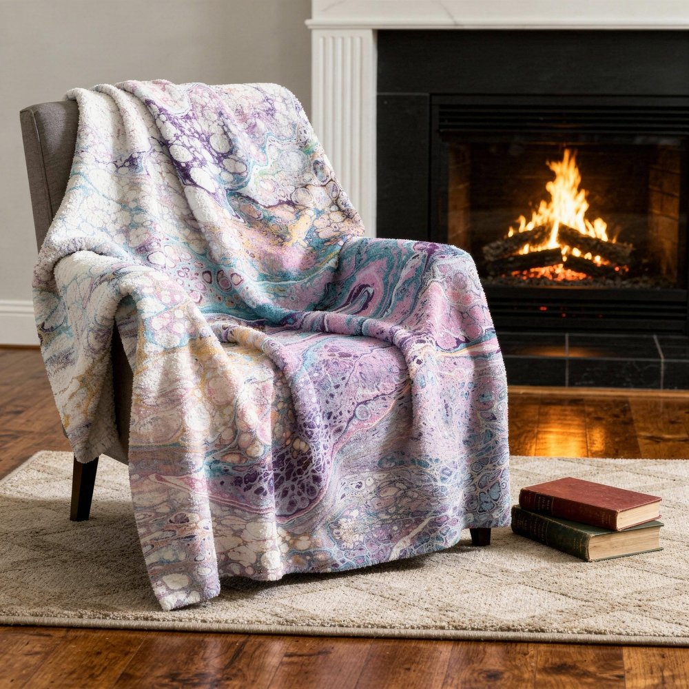 50" X 70" Purple Ivory And Teal Abstract Microfiber Plush Throw Blanket HomeRoots