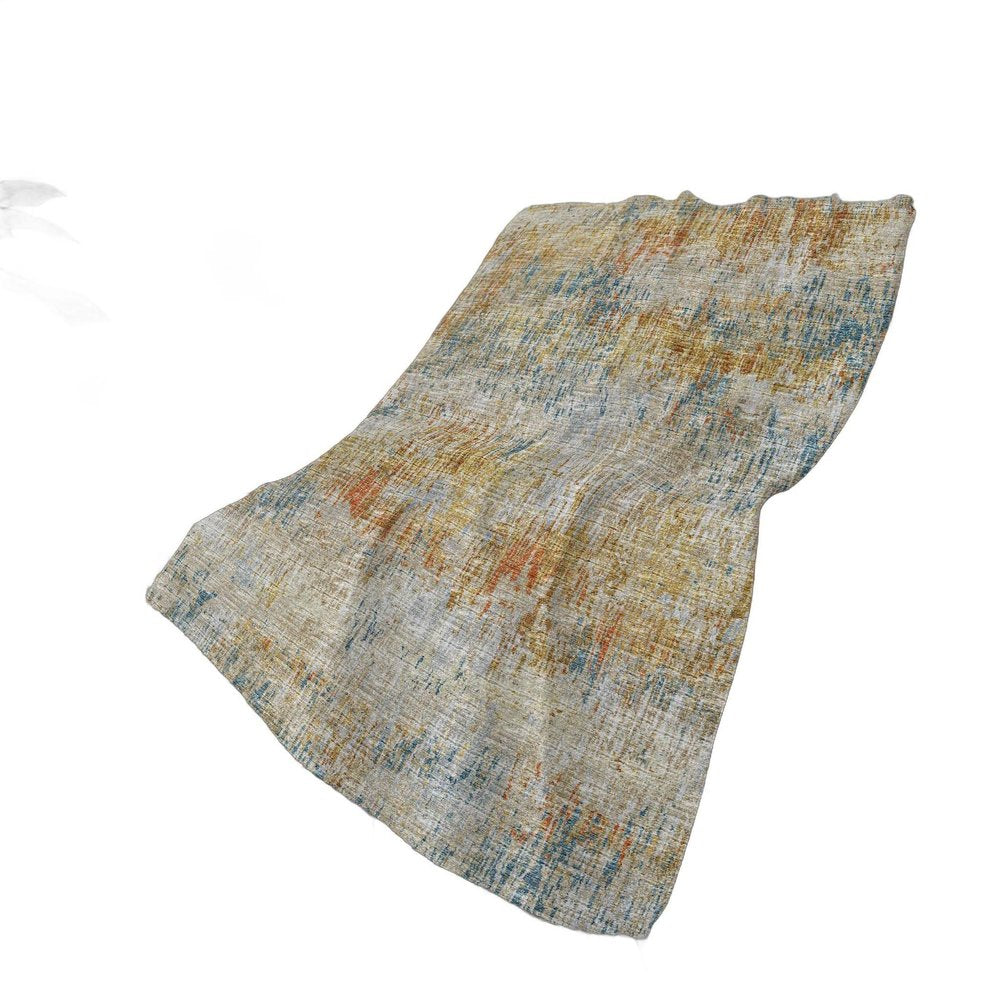50" X 70" Beige Blue And Gold Abstract Plush Throw Blanket HomeRoots